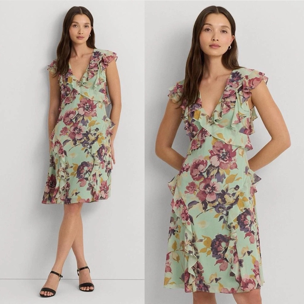 NWT Lauren Ralph Lauren Floral Georgette Drop Waist Dress Sz 8